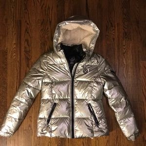 Silver puffer coat